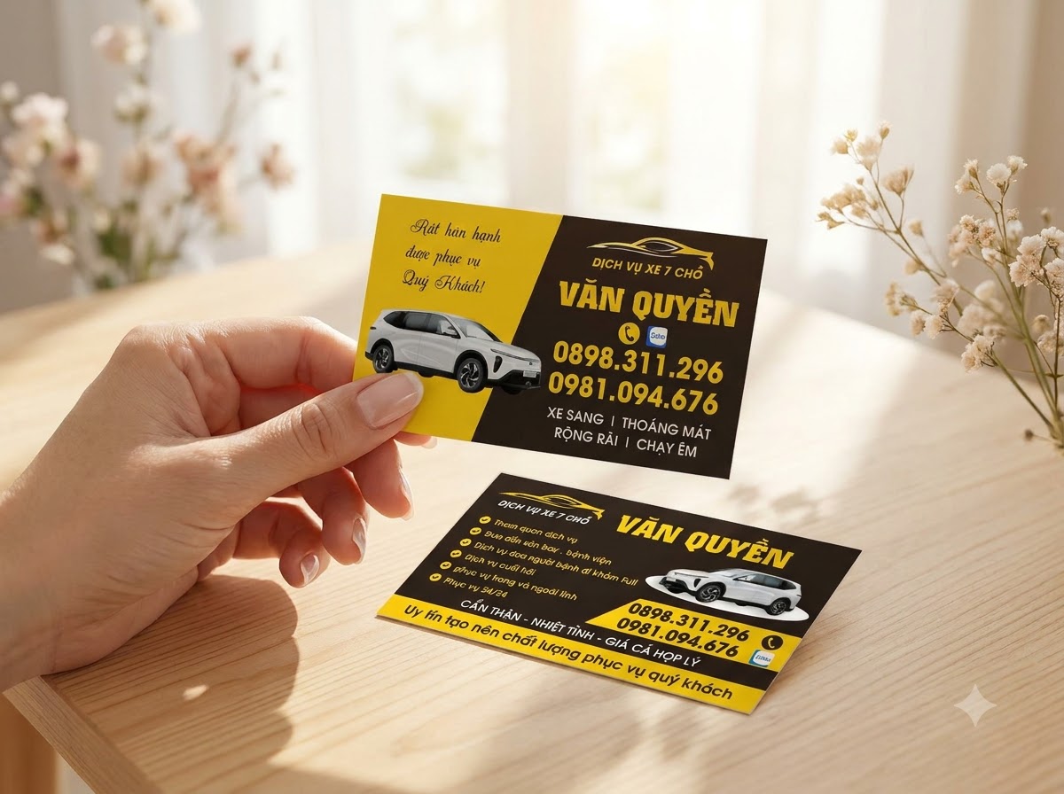 Mẫu danh thiếp xe dịch vụ taxi điện vinfast - in danh thiếp giá rẻ